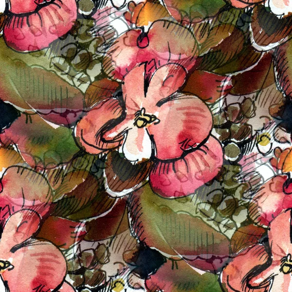 Nahtloses Muster mit roten Blüten — Stockfoto