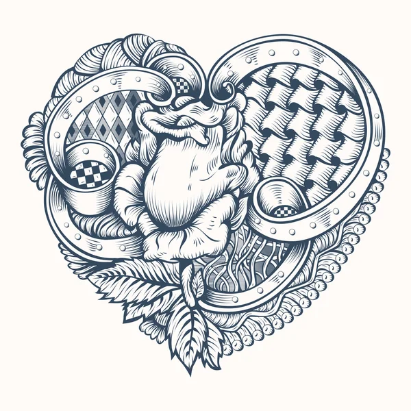 Gül, bir kalp şeklinde şeritler — Stok Vektör
