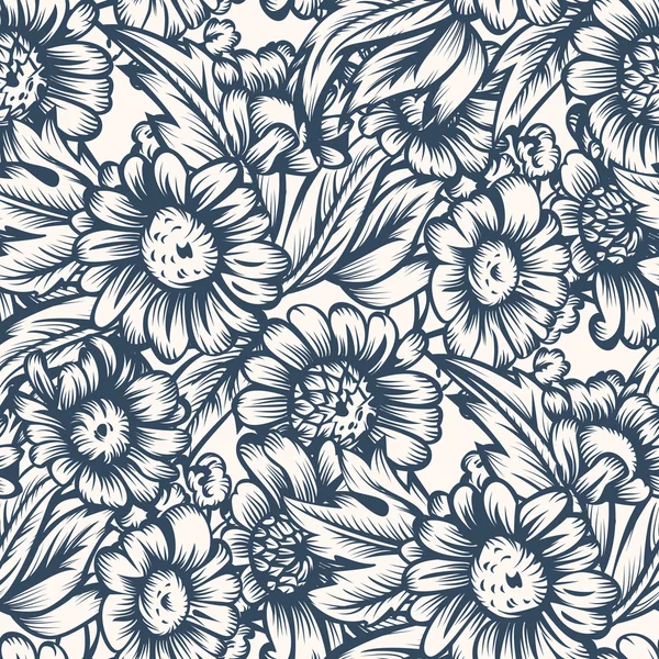 モノクロの花のパターン — ストックベクタ
