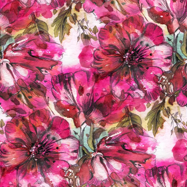 Naadloos patroon met aquarelbloemen — Stockfoto