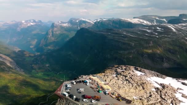 Panoramisch Uitzicht Geirangerfjord Bergen Uitkijkpunt Dalsnibba Noorwegen — Stockvideo