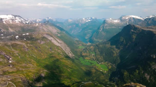 Панорамний Вигляд Geirangerfjord Mounches Dalsnibba View Norway — стокове відео