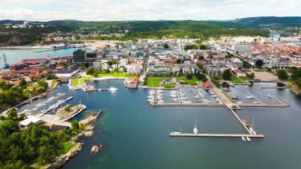 Drone Aerial View Kristiansand Kvadraturen Oderoya Norway — Stock Video