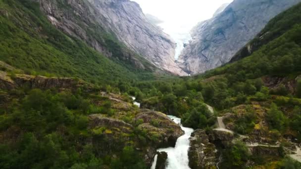 Briksdalsbreen Glacier Arm Jostedalsbreen Briksdalsbre Norway — стоковое видео