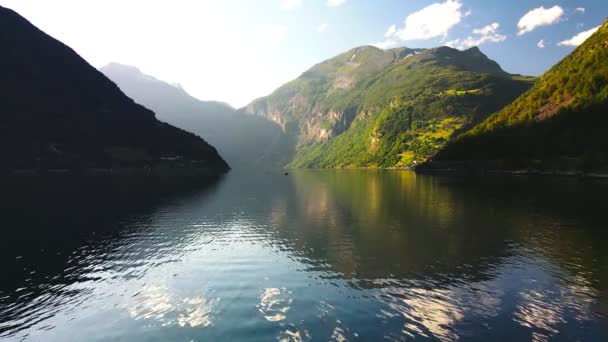 Panoramic Drone Landscape Geiranger Fjords Geirangerfjord Norway — Stock Video