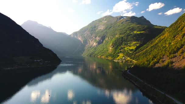 Panoráma Drón Táj Geiranger Fjordok Geirangerfjord Norvégia — Stock videók