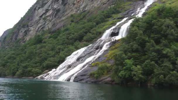 Paysage Panoramique Drone Des Fjords Geiranger Geirangerfjord Norvège — Video