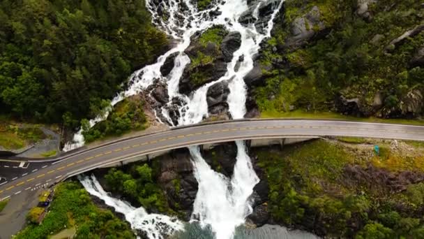 Langfoss Langfossen Fifth Highest Waterfall Norway — Stock Video