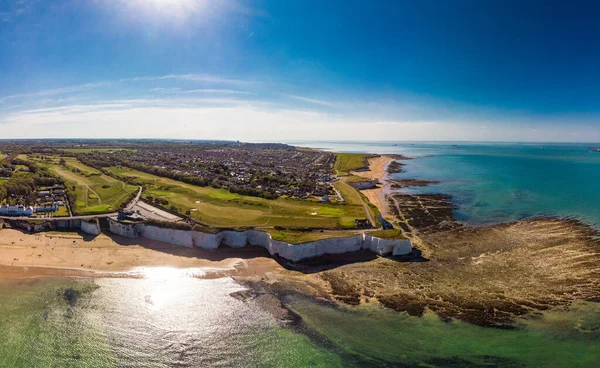 Drone Aerial View Beach White Cliffs Sunny Day Margate England — Stock Photo, Image