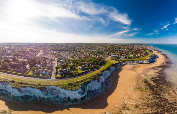 Drone Aerial View Beach White Cliffs Sunny Day Margate England — Stock Photo, Image