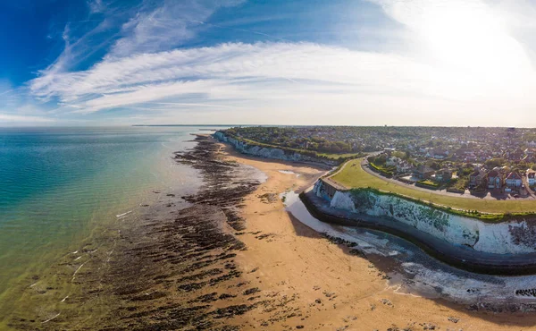 Drone Aerial View Beach White Cliffs Sunny Day Margate England — Stock Photo, Image