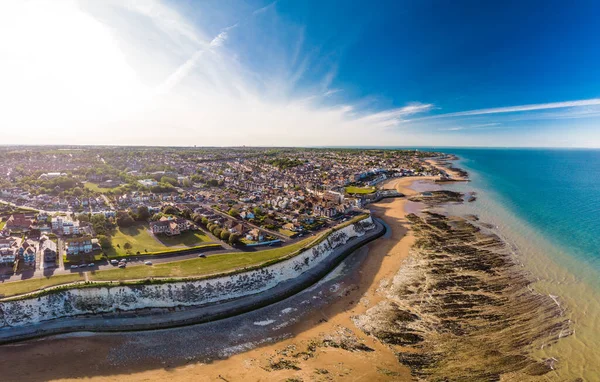 Drone Aerial View Beach White Cliffs Sunny Day Margate England — Stock Photo, Image