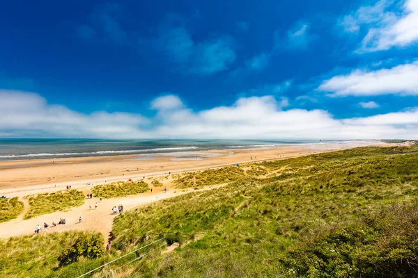 Stânci Însorite Plajă Blackhall Rocks Cromdon Dene Beach — Fotografie, imagine de stoc