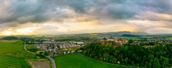 Drammatico Drone Vista Aerea Del Castello Stirling Durante Tramonto Scozia — Foto Stock