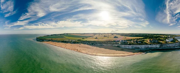 Drone Vista Aerea Della Spiaggia Scogliere Bianche Botany Bay Inghilterra — Foto Stock