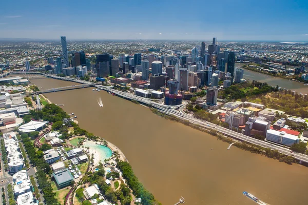 Letecký snímek Brisbane řeka, město a jižní banky, Queensland — Stock fotografie