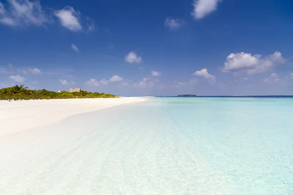 Praia da ilha bonita com sandspit em Maldivas — Fotografia de Stock