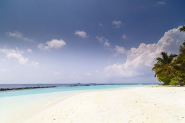 tropikal plaj beyaz kum ve kristal berraklığında su ile