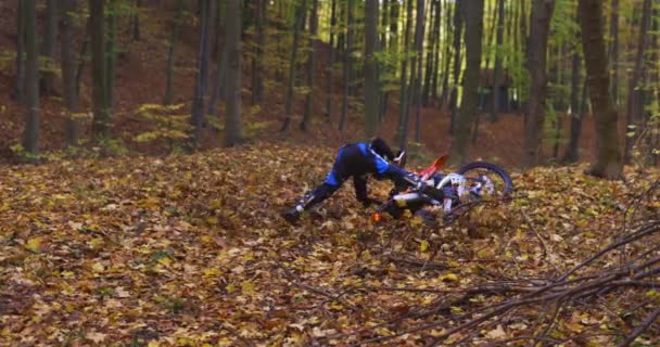 2020年11月7日ルーマニア ピテスティ近郊の森で行われたエンデューロ バイク トレーニングの写真 — ストック動画