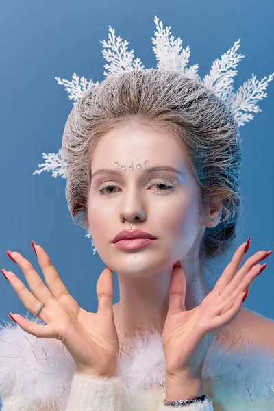 Donna Bellezza Invernale Bella Moda Modello Ragazza Con Neve Capelli — Foto Stock