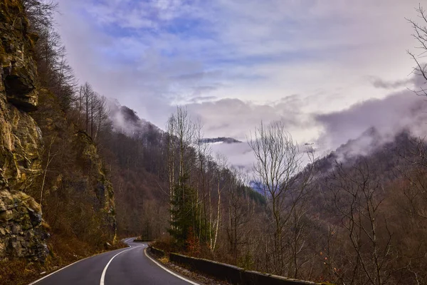 Paysage Avec Une Route Montagne Vide Hiver — Photo