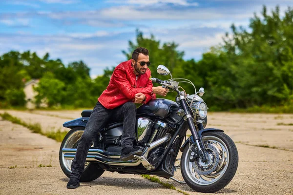 Nice Man Chopper Motorcycle — Stock Photo, Image