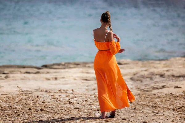Beautiful Woman Dress Beach Seen — Stock Photo, Image