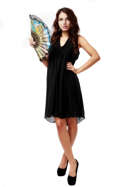 Spanish woman with a fan and black dress — Stock Photo, Image