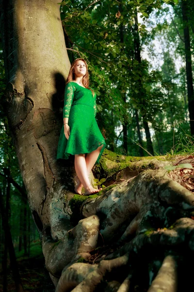Ritratto di donna romantica nella foresta delle fate — Foto Stock