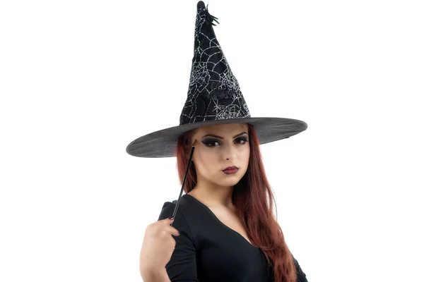 Pretty young redhead witch, isolated against white background — Stock Photo, Image