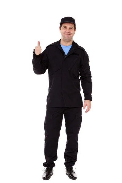 A security guard with a thumb up sign, isolated on white — Stock Photo, Image