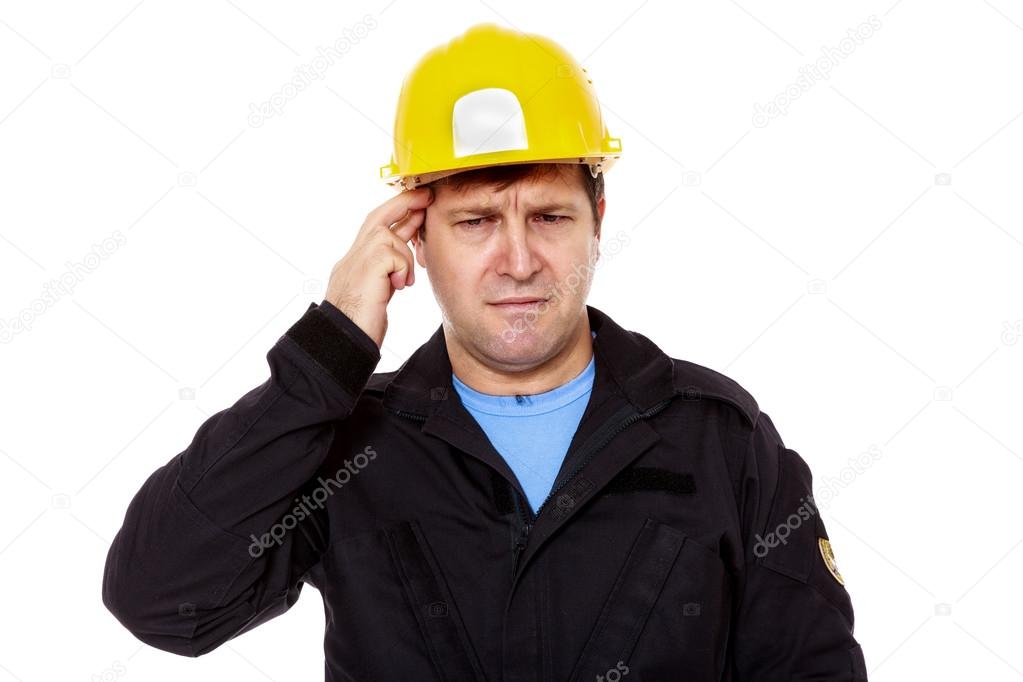 frustrated workman over isolated white background