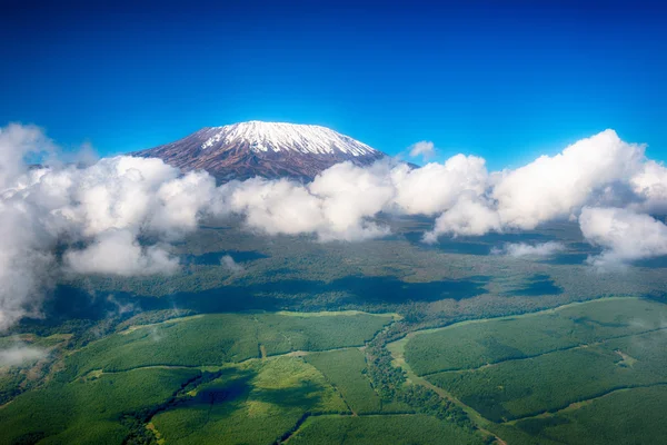 Antenn bild av Mount Kilimanjaro, Afrikas högsta berg, wi Stockfoto