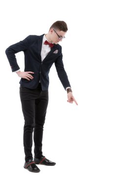 aşağı parmak ile işaret işadamı