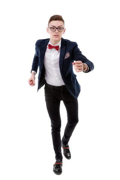 Isolated business man run to camera — Stock Photo, Image