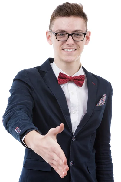 Business man with hand extended to handshake - isolated over whi — Stock Photo, Image
