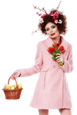 Paskalya kadın. Bahar moda saç modeli kızla. Portresi olmak