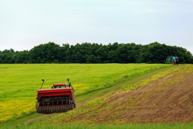 agricultural work plowing land on a powerful tractor clipart