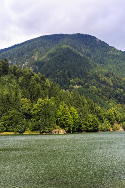 Paisagem com Petrimanu Lake em montanhas romenas — Fotografia de Stock