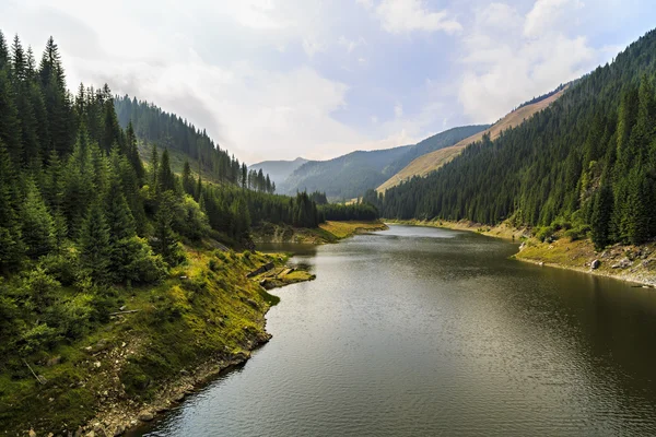 Paisaje con el lago Petrimanu en las montañas rumanas — Foto de Stock