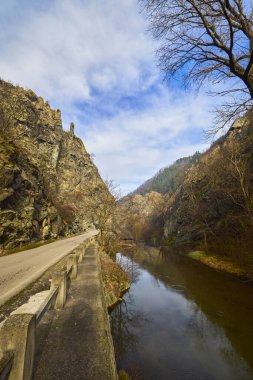 Karpatya Dağları 'ndaki dağ manzarası, Romanya, Mehedinti, karsız bir kış gününde.