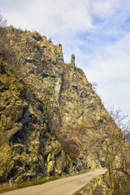 Karpatya Dağları 'ndaki dağ manzarası, Romanya, Mehedinti, karsız bir kış gününde.