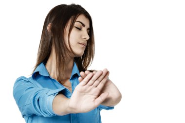 Dur işareti beyaz yapmak ciddi bir iş kadını