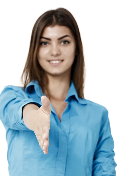 Zakenvrouw klaar om handdruk - geïsoleerd op een witte backgr — Stockfoto