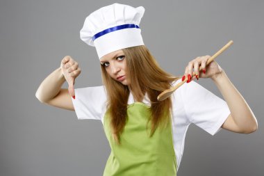 Farklı pozlar izole gri arka planda kadın Şef