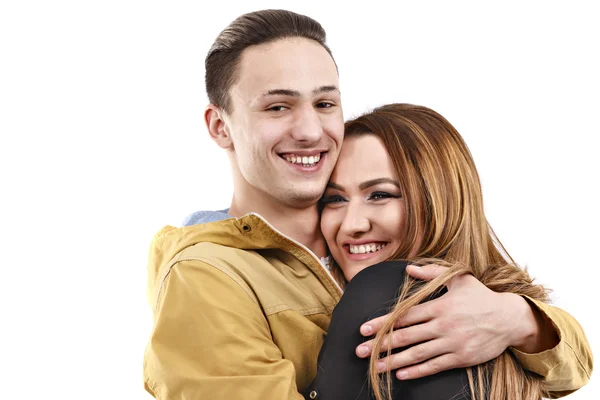 Young man and woman together over white background — Stock Photo, Image