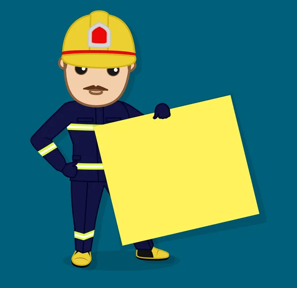 Pompier de bande dessinée montrant une bannière vide — Image vectorielle