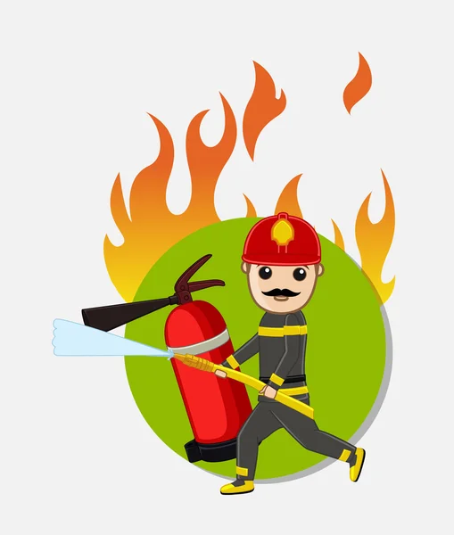 Carácter de bombero corriendo por rescate — Vector de stock