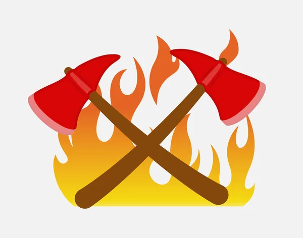 Herramientas de hacha cruzada aisladas en el fuego Vector Ilustración — Vector de stock