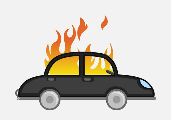 Burning Car Vector Ilustración — Archivo Imágenes Vectoriales